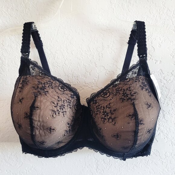 New Le Mystere French Lace Nursing Bra 34G Sexy Mama Collection NWT Black 163 - Picture 1 of 9